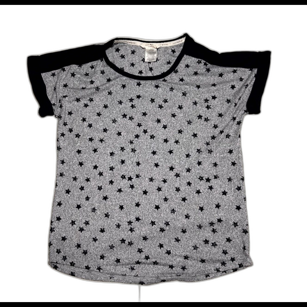 Lucky Brand Women’s Small Gray Blue Stars Short Sleeve T-Shirt